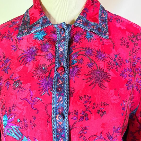 Vintage 80s Umi Collections by Anne Crimmins Size 12 Silk Blouse Peacock - Picture 5 of 13